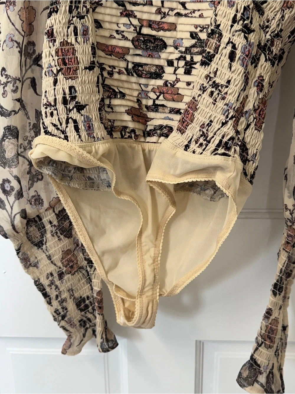 Free People Brunch Date Floral Smocked Bodysuit S